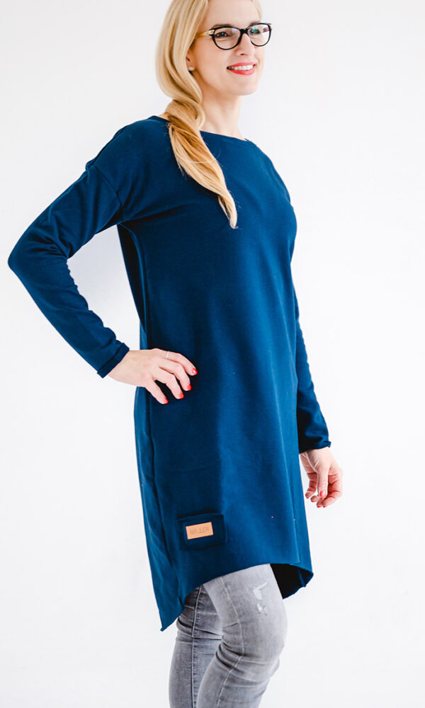 Dámské teplákové mikino-šaty MAYA modré – ČESKÁ VÝROBA
