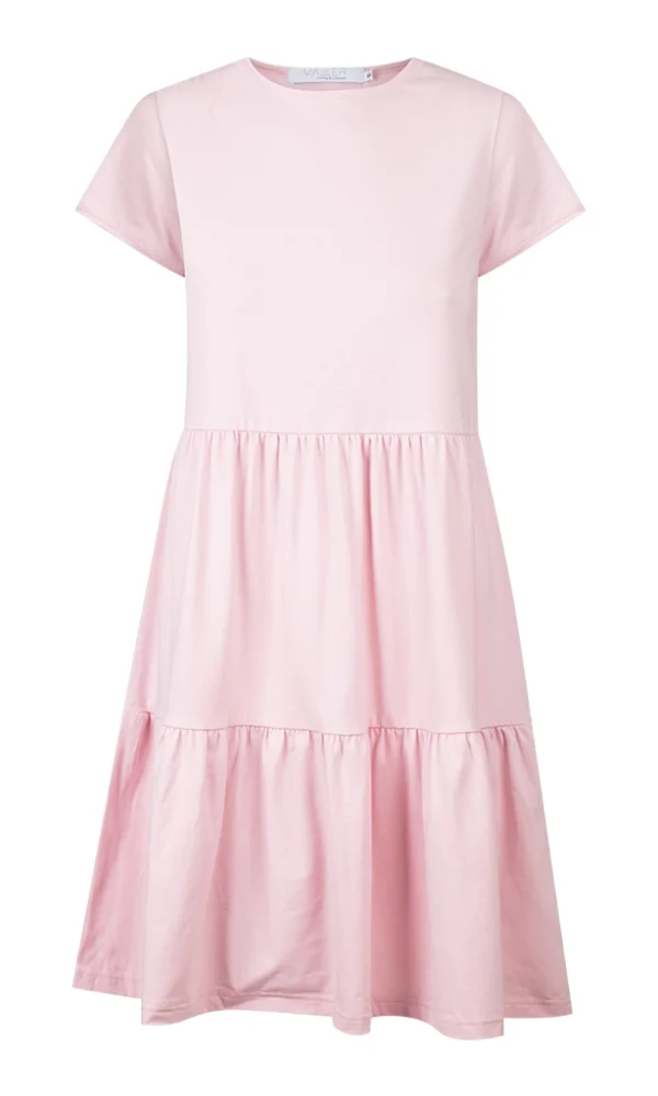 Dámské tričkové šaty s volány BASIC pink