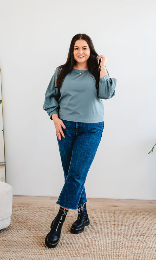 Dámská bavlněná tunika POPLIN s balónovými rukávy mint