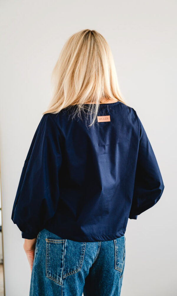 Dámská bavlněná tunika POPLIN s balónovými rukávy modrá