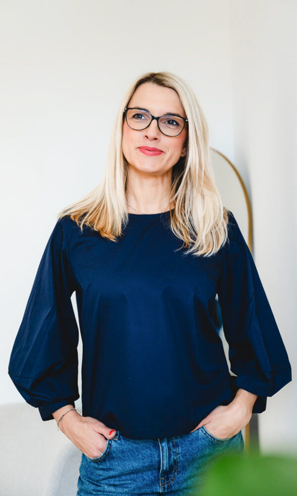 Dámská bavlněná tunika POPLIN s balónovými rukávy modrá