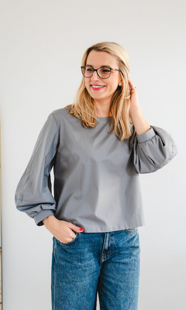 Dámská bavlněná tunika POPLIN s balónovými rukávy tmavě šedá