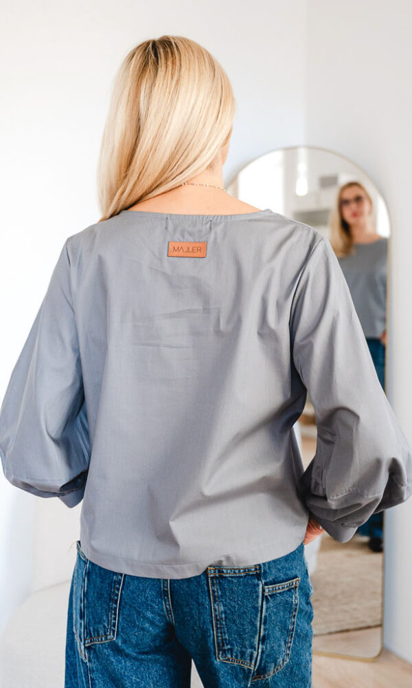 Dámská bavlněná tunika POPLIN s balónovými rukávy tmavě šedá