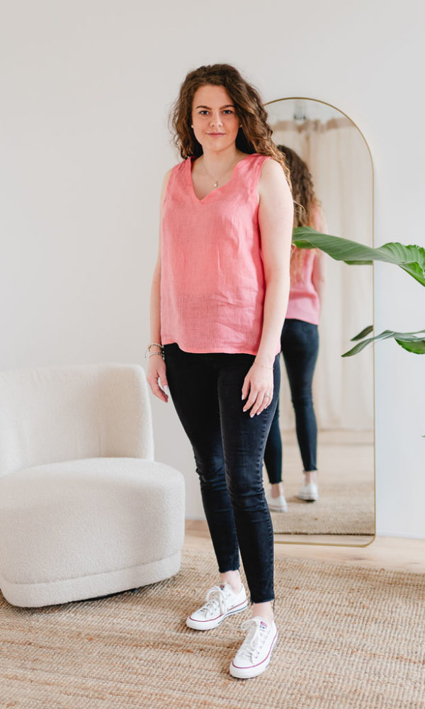 Dámská lněná tunika LINEN s vázáním korálová