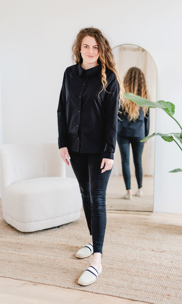 Dámská bavlněná košile POPLIN s řasením krátká černá