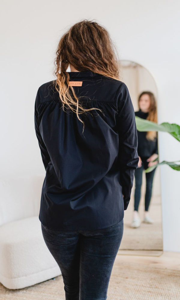 Dámská bavlněná košile POPLIN s řasením krátká černá