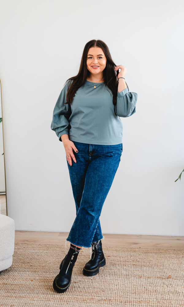 Dámská bavlněná tunika POPLIN s balónovými rukávy mint