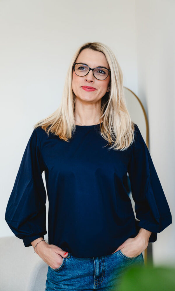 Dámská bavlněná tunika POPLIN s balónovými rukávy modrá