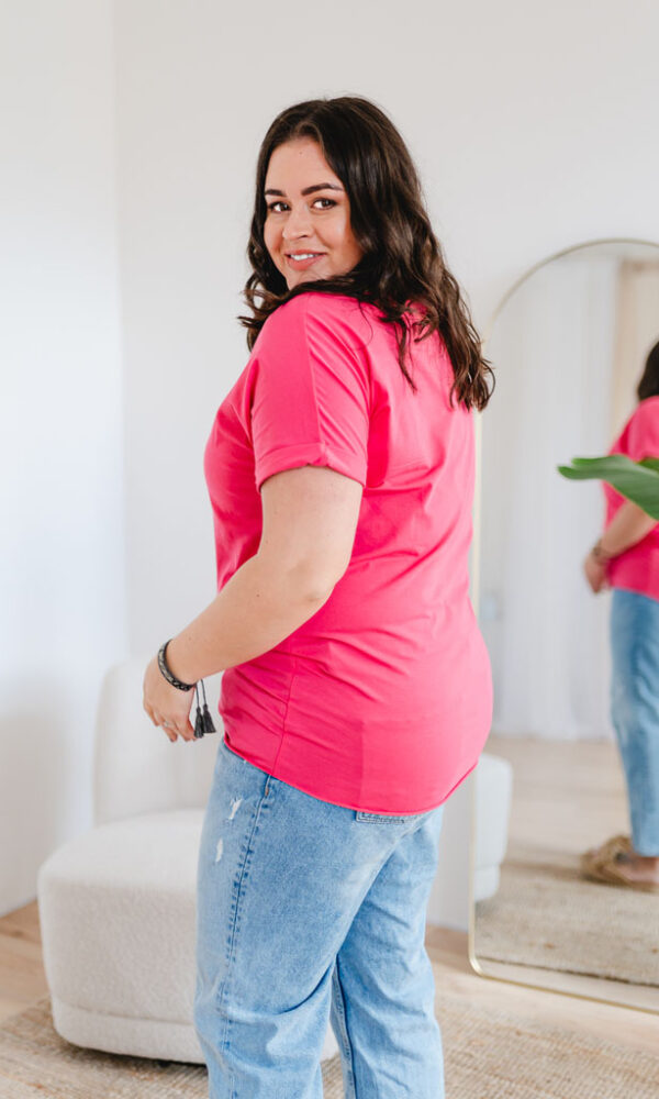 Dámské tričko BASIC ROLL dark pink